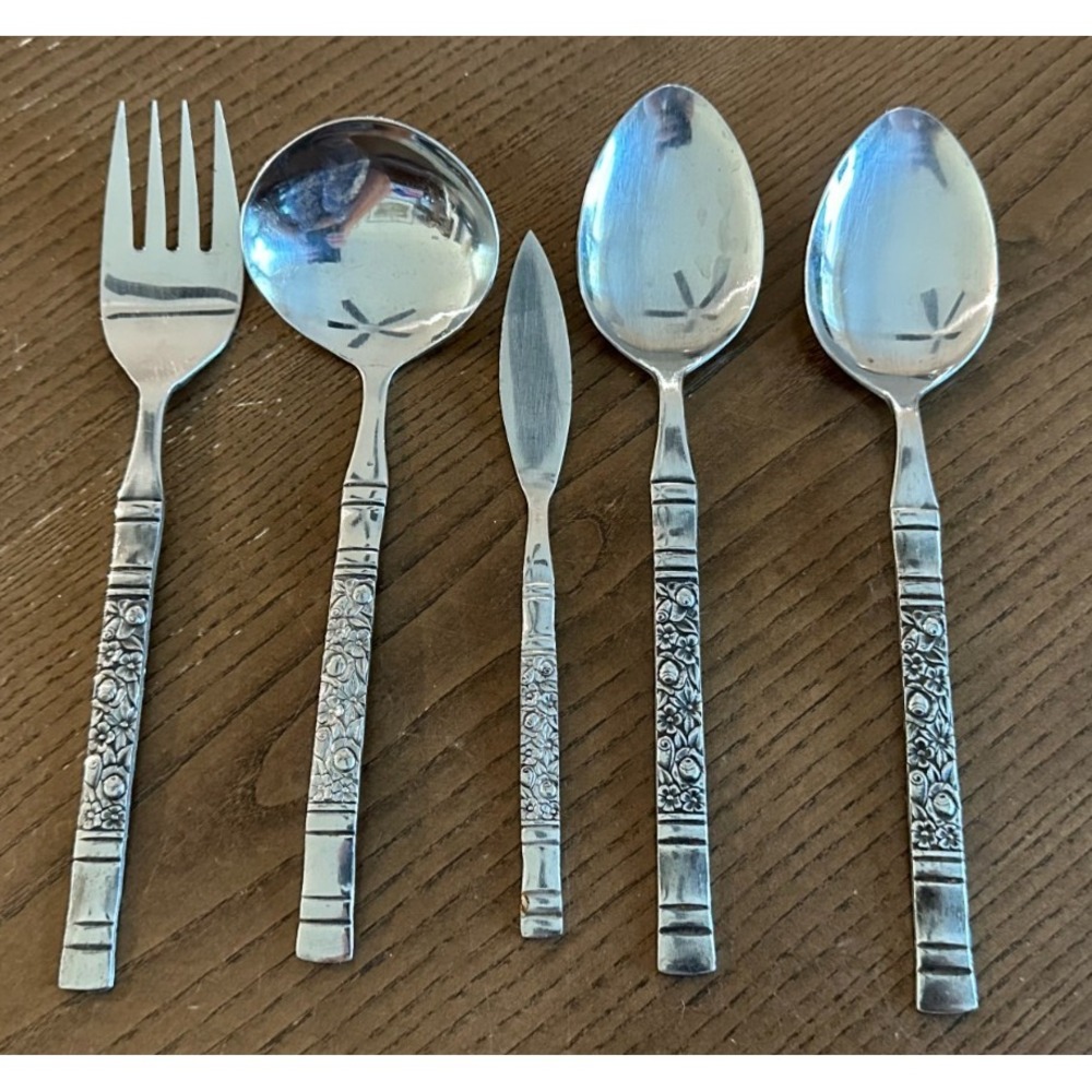 Vintage 5 Flatware Serving Set‎ Floral Design By Northland Made In Korea